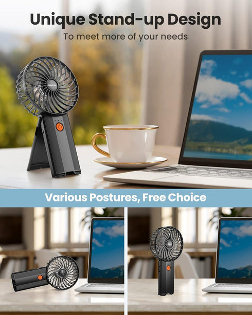 Mini Handheld Portable Foldable Small Fan USB Rechargeable Personal Fan Neckable Desktop 4-speed 3-in-1 Mute Handheld Small Fan 6-15 Hours Continu...