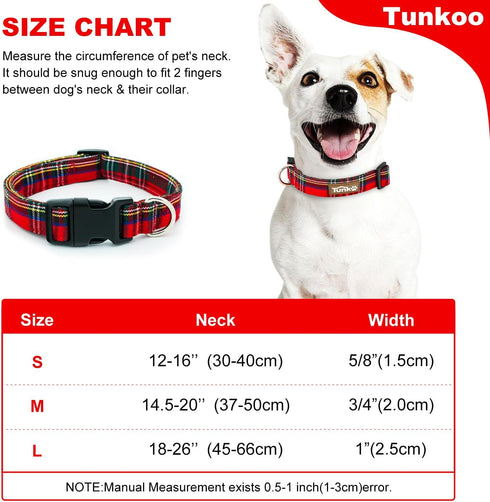 Christmas Plaid Dog Collar, Cute Adjustable Red Collar for Boy and Girl Dogs, Dog Collar with Strong Plastic Buckle - for Small Medium Large Pets,...