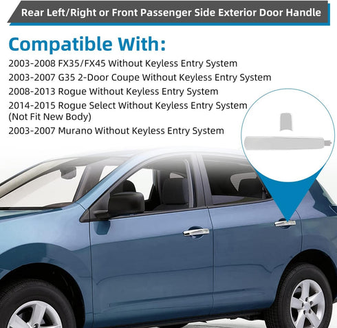 Deal Chrome Exterior Door Handle, Rear Left/Right or Front Passenger Side, Compatible with 03-08 FX35/FX45 08-13 Rogue 14-15 Rogue Select 03-07 Mu...