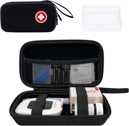Diabetic Supplies Travel Case, Carrying Case Organizer for Diabetes Testing Kit, Blood Glucose Monitor Kit with Meter, Blood Sugar Test Strips, La...
