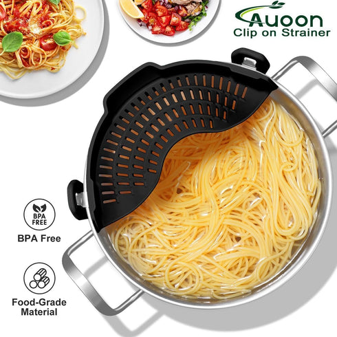 2PACK AUOON Clip on Strainer for All Pots Pans - Silicone Pasta Strainer Kitchen Colander for Draining Noodles Spaghetti Ground Beef Grease?Easy t...