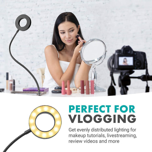 Movo VGC-1 Flexible Selfie Ring Light, 3 Lighting Modes, 10 Brightness Settings, Adjustable Neck, USB Connection - Perfect for Live-Streaming, Mak...