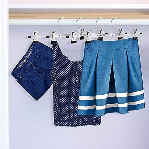Metal Pants Shorts Hangers, Heavy Duty Kids Skirt Hangers with 2 Adjustable Non Slip Clips, Ultra Thin Space Saving 360 Degree Swivel Hook Stainle...