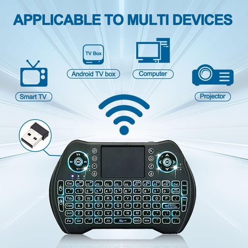 EASYTONE Backlit Mini Wireless Keyboard Touchpad Mouse Combo with Rechargable Li-ion Battery Multi-Media Keys, Handheld Keyboard for Android TV Bo...