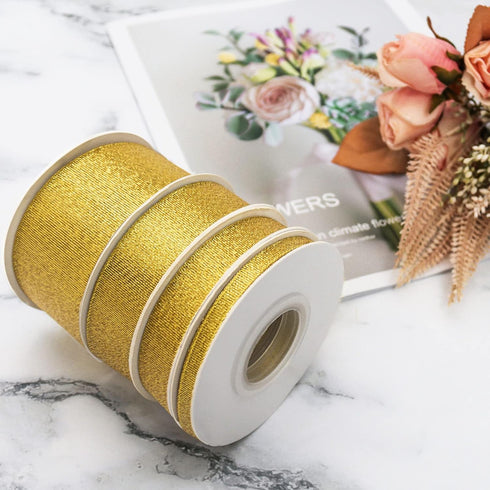 Glitter Metallic Gold Ribbon 1/4 Inch 25 Yards, Sparkly Fabric Ribbon Perfect for Crafts, Sewing, Gift Package Wrapping for Christmas, Easter, Val...