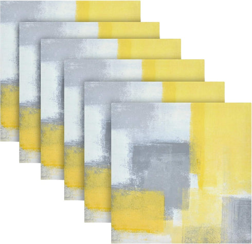 ALAZA Grey and Yellow Abstract Art Painting Cloth Napkins Dinner Napkins Set of 6,Reusable Table Napkins Washable Polyester Fabric for Cocktail Pa...