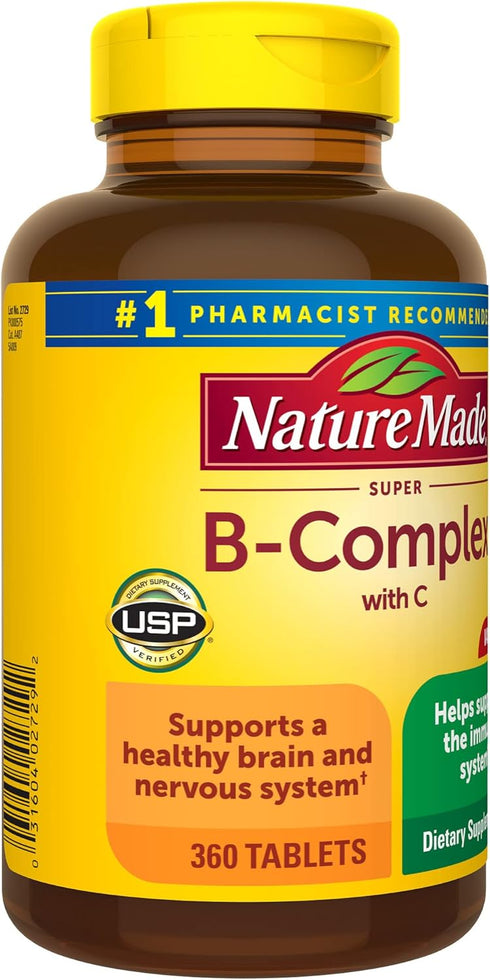 Nature Made Super B Complex with Vitamin C and Folic Acid, Dietary Supplement for Immune Support, 360 Tablets, 360 Day Supply...