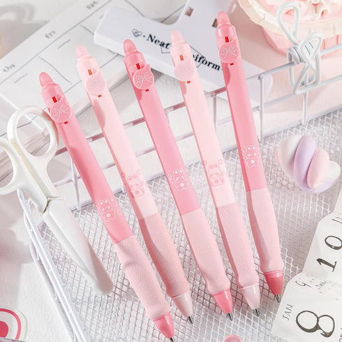 4 Pcs Erasable Gel Ink Pens Retractable Pens Cute Pink Pens 0.5mm Black Ink Writing Pen Office School Pens Women Girls Pens (Black Ink-Pink)...