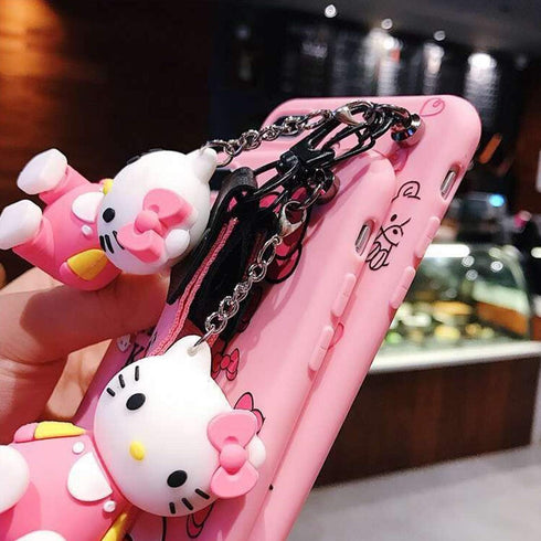 Compatible with iPhone 15 Pro Case with Screen Protector, Cartoon Cute Funny Kawaii Cat Kitty Animal Character Phone Case Silicone Lanyard 3D Cove...