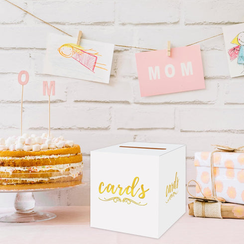 White Card Box Cardboard Card Box for Birthday Bridal & Baby Shower Graduation Funeral Envelope Box for Party Gold Card Box with Slot Wedding Mone...