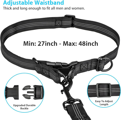 Hands Free Dog Running Leash with Zipper Pouch, Dual Handle, Elastic Bungees Retractable Rope for Medium and Large Dogs, Waist Bag Pack Carry All ...