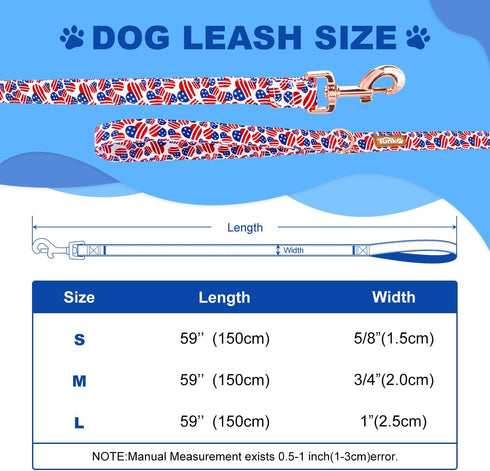 American Flag Dog Leash Super Cute Heart, Durable and Stylish Pet Leash with Metal Buckle, Available in Small, Medium, Large Pets Daily Walking S...