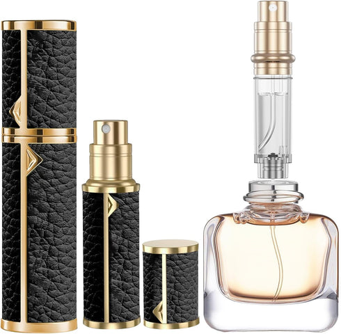 5ml Mini Portable Refillable Perfume Spray Bottle,with Bottom Filling Design, Genuine Leather Shell, Nanoscale Sprinkler, Great Companion for Trav...