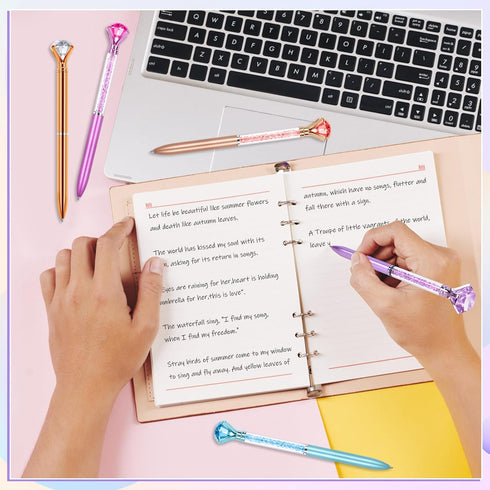 6 Pcs Diamond Pens with Crystal,Pens with Diamonds on Top, Diamond Pens Bulk including Black Ink Pen Refill, Diamond Top Pens for Office School Ho...