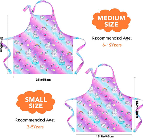 PASHOP 2 Pack Kids Apron Rainbow Unicorn Aprons With Pockets for Girls Boys Toddler Apron for Painting Cooking Baking...