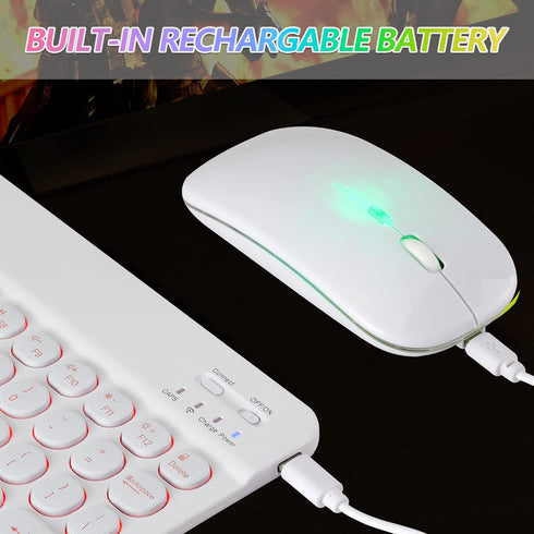 Ultra-Slim Bluetooth Keyboard and Mouse Portable Mini Wireless Keyboard Rechargeable 7-Color Backlit for Apple iPad iPhone Samsung Tablet iPhone S...