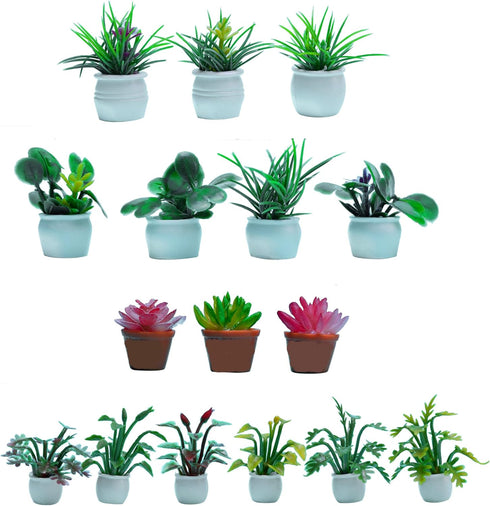 Miniature Dollhouse Accessories 16 Pieces Miniatures Plants Flowers Bonsai Greenery Ornament Mini Toys for Dollhouse Fairy Garden Landscape DIY De...