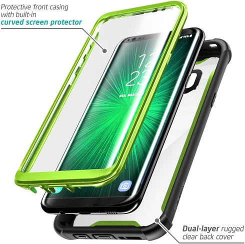 i-Blason Ares Full-Body Rugged Clear Bumper Case with Built-in Screen Protector for Samsung Galaxy S8+ Plus 2017 Release, Black/Green...