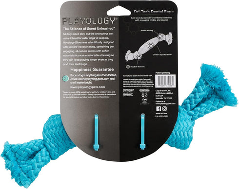 Playology Silver Dri-Tech Dental Rope Dog Toy for Medium Senior Dogs (15-35lbs) - Engaging All-Natural Peanut Butter Scented Dog Chew Toy - Non-To...