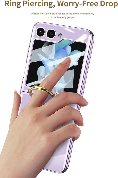 SHIEID Samsung Z Flip 5 Case with Ring, Galaxy Z Flip 5 Case with Screen Protector Electroplating Border Design Protective Cover for Samsung Galax...