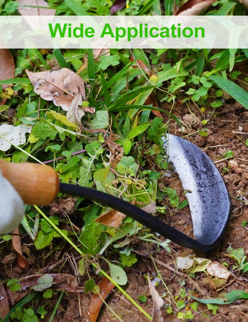 Japanese Weeding Sickle Hoe, 11" Gardening Hand Weeder Nejiri Kama Blade Tool Digging and Cutting Weed Remover, High-Carbon Steel One-Piece Moldin...