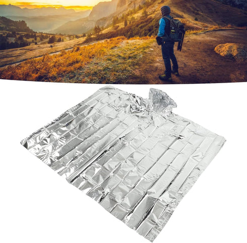 Emergency Foil Mylar Thermal Blanket, Rain Poncho with Hood Hybrid Survival Gear Reduce Uneven Heat Environment Waterproof Equipment for Outdoors ...
