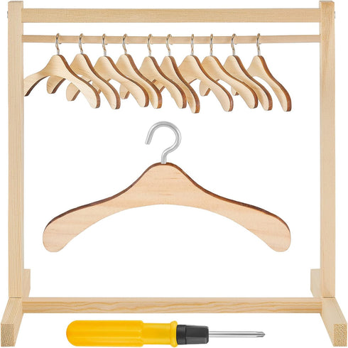 11 Pcs Doll Garment Rack with Wooden Dolls Clothes Hanger 11.8 Inches Doll Closet Mini Doll Clothes Hangers Doll Wardrobe Furniture Accessories fo...
