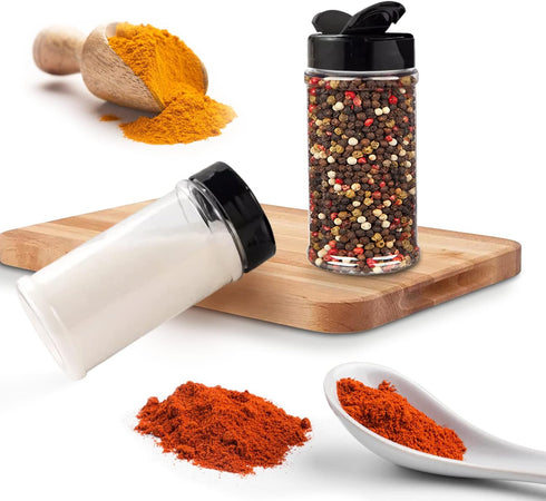 RoyalHouse 6 Pack 16 Oz Plastic Spice Jars with Black Cap, Clear and Safe Plastic Bottle Containers with Shaker Lids for Storing Spice, Herbs and ...