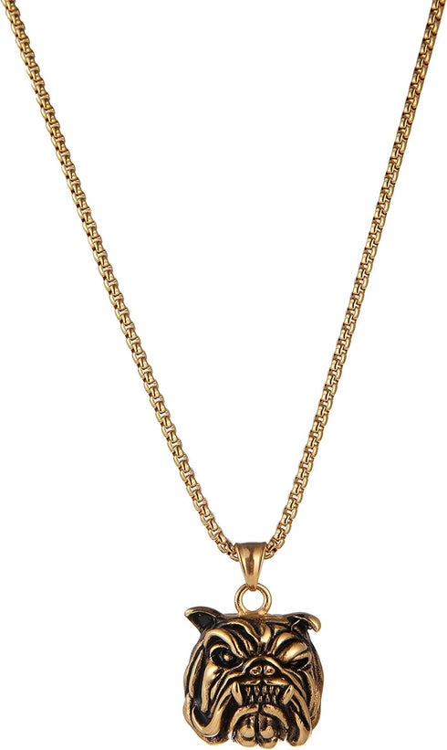Fierce expression pet pendant gift gold-plated stainless steel bulldog head necklace 22+2 inch chain...