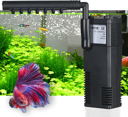 Aquarium Filter Small Betta Fish Tank Water Filter for 5-15 Gallon Fish Turtle Shrimp Tank Submersible Aquarium Internal Filter 4-in-1 Adjustable ...