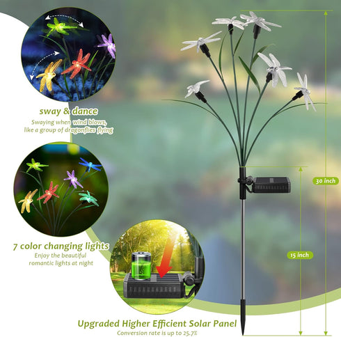 Solar Garden Light Spring Outdoor Decoration Dragonfly Swing light Set 2 Suitable for patio garden patio yard landscape path decoration...