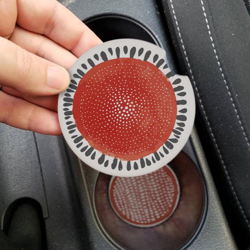 AD Car Coasters Set of 6 Drink- Absorbing Round Ceramic Stone Coaster with a Finger Notch for Easy Removal Cork Base for Auto Cupholder Accessorie...