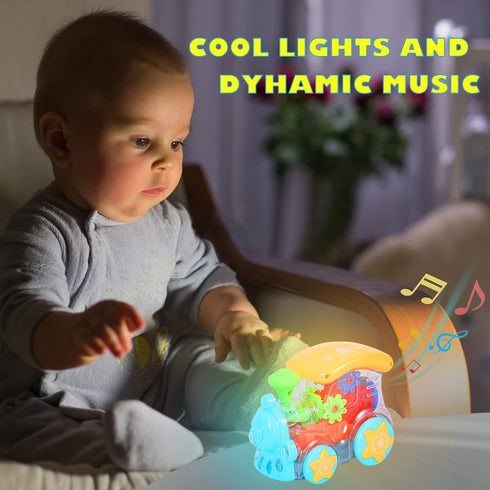 Baby Musical Toys Crawling Train: Tummy Time Interactive Learning Development Crawl Toy with LED Light Up for Boys Girls Automatically Avoid Obsta...