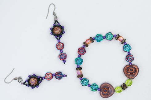 2.1oz (60 g) Mix of Unique Czech Bohemia Glass Pressed Beads, Crazy Purple Green Copper, Table Cut, Matte and Glossy, Faceted Fire Polish, Hand Ma...
