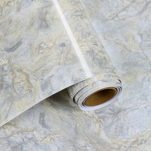 White Beige Grey Granite Marble Contact Paper Glossy Waterproof Marble Peel and Stick Wallpaper for Kitchen Bathroom Vinyl Self Adhesive Marble Co...