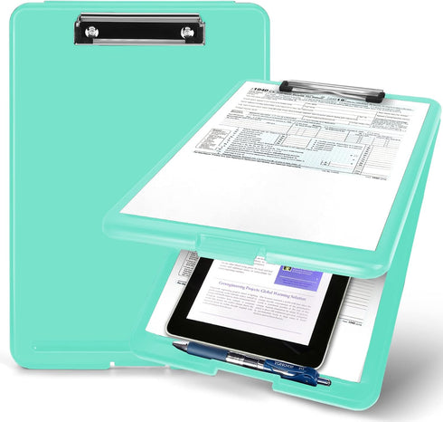 Clipboard with Storage - High Capacity Plastic Clipboard Nursing Storage Clipboard Foldable (9.5" x 13.5") (Lake Blue)...