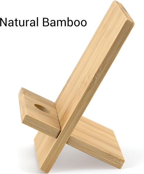 IFAMIO 2 Pack Bamboo Cell Phone Stand Wooden Phone Holder Tablet Desk Stand with Charging Hole Portable Phone Table Stand Desk Organizer Compatibl...
