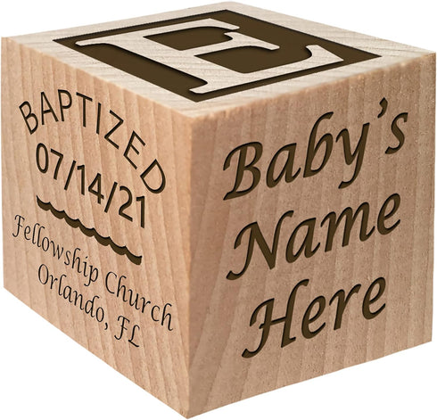 Glitzby Baptism - Christening - Dedication Keepsake - Personalized Baby Block Baptizm Gift Custom Engraved Wooden Baby Block for Boy & for Girl ke...