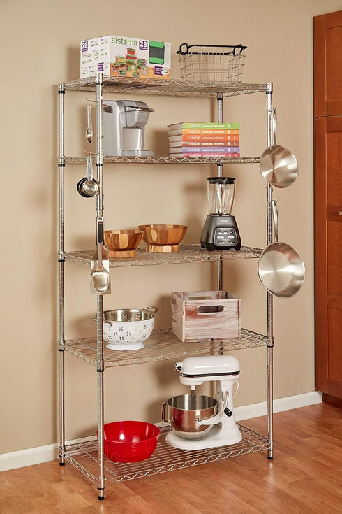 Shelf Pole Hooks | 5-Pack 4" All-Purpose Hooks | Chrome | Heavy-Duty Snap-On for 1" Metro, Wire, or Metal Shelving | Ideal for Garage, Kitchen & W...