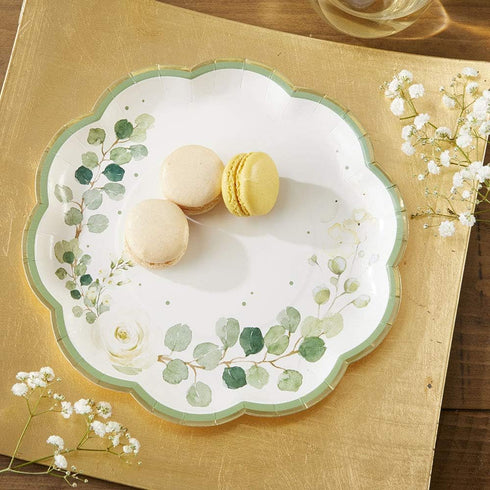 Kate Aspen Sage Green Party Decorations, Eucalyptus Floral 9 in. Decorative Premium Paper Plates (350 GSM weight -Set of 16) - Perfect for Greener...