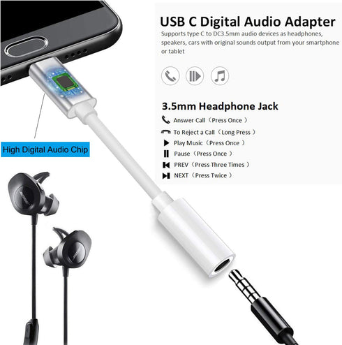 USB C to 3.5mm Headphone Jack Adapter Compatible with Pixel 6 5 4 3 2 XL, iPhone 15 Pro Max, iPad Pro 2022 2021 2020 2018, Sony HTC Moto Samsung G...