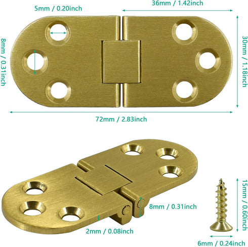 4pcs Round Edge Hinge Brass Butler Tray Hinge with Screws, 180 Degree Folding Flip Top Hinge for Hable Cabinet Closet Door Furniture...