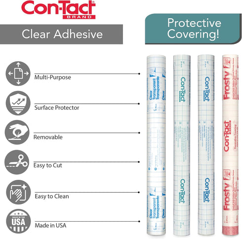 Con-Tact Brand Creative Clear Covering, Versatile and Self-Adhesive Shelf Liner, Semi-Transparent Privacy Film, Protective Clear Vinyl, 18'' x 9',...