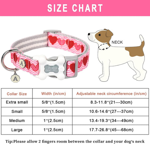 ARING PET Valentine's Day Dog Collar-Cute Pink Heart Dog Collar, Adjustable Valentine Pet Collars Puppy Collar with Quick Release Buckle for Small...