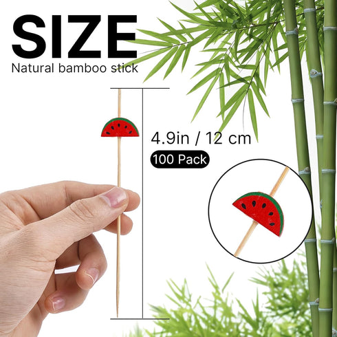 PuTwo Cocktail Picks Handmade Bamboo Toothpicks 100pcs 4.7” in Watermelon Decor...