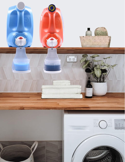 Laundry Detergent Cup Holder, Laundry Fabric Softener Cup Holder Drip Tray Catcher, Adjustable Holder Fits Most Economic Sized Bottles, No More Me...