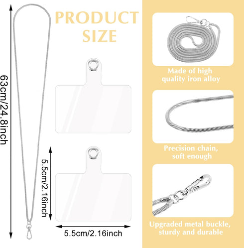 Giantree Cell Phone Lanyard, Universal Metal Chain Phone Holder with 2Pcs Back Patch Detachable Snake Chain Crossbody Shoulder Neck Strap Compatib...