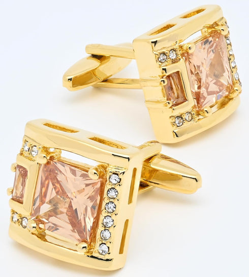Brown Crystal Gold Cufflinks for Men Lady In Gift Case Classic Square Gemstone Men's Cufflinks Jewelry Set for Wedding Anniversary Business Party ...