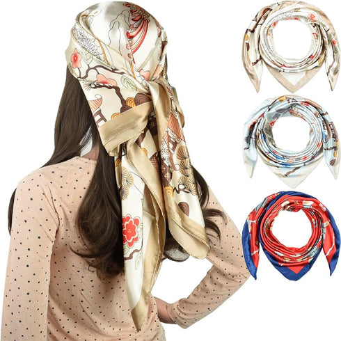 corciova 3 Pcs 35 x 35 Square Curly Hair Scarf for Black Women Silk Headband Tie Sleeping at Night Fashion Bandanas Headscarf...