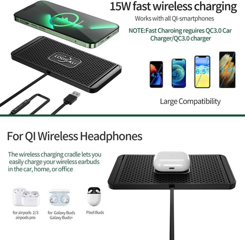 Wireless Charger,LOOSAU Wireless car Charger Charging pad 15w Non Slip FastCharger for car Wireless Phone Charger for Android for iPhone 11/12/13/...